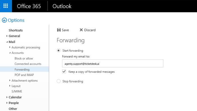 setup support email for ticketing outlook