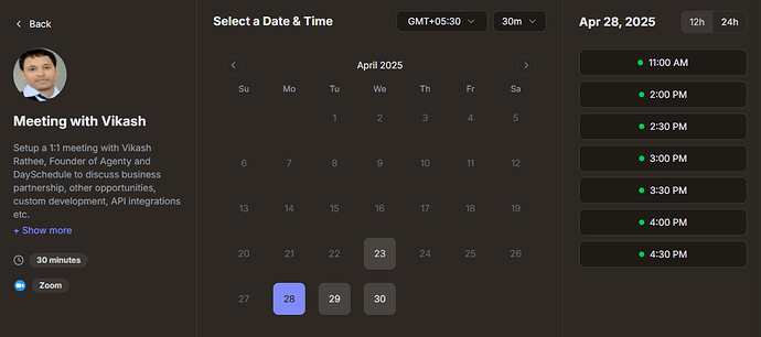 Appointment page with buffer time