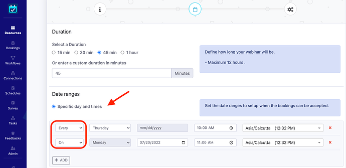 Selecting date and time for webinar