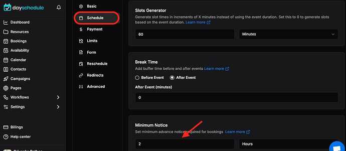 Set minimum notice for appointment reminder