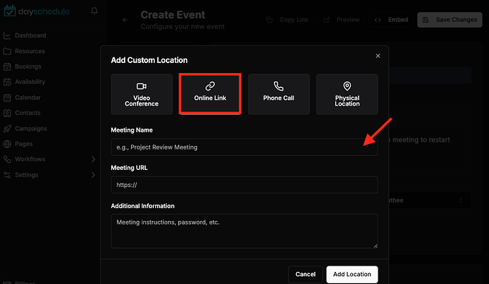 Virtual link or personal meeting room