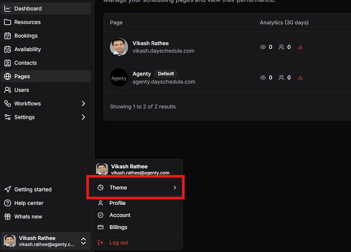 Light and Dark modes switch