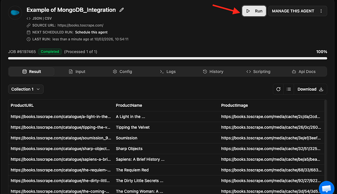 Start web scraping agent to extract data