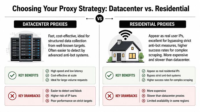 Datacenter proxies and residential proxies for web scraping