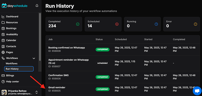 Monitor jobs in run history