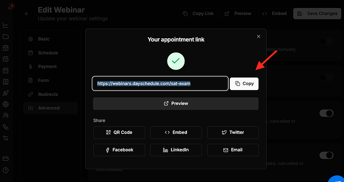 Share your webinar landing page