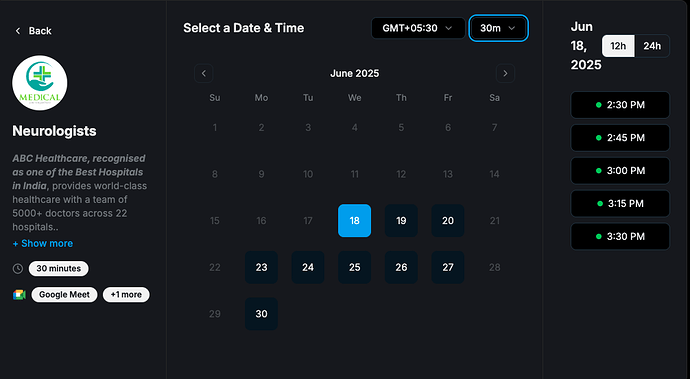 Select time on doctor appointment app