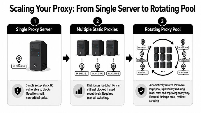 A single proxy server to a large rotating proxy pool