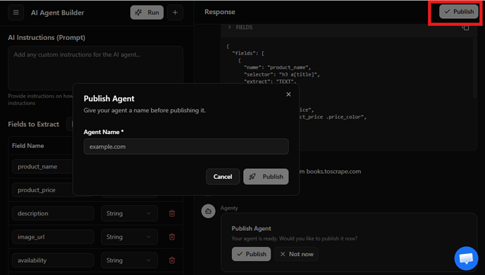 Publish scraping agent