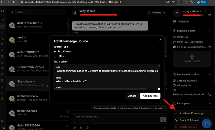 Add content to AI knowledge base