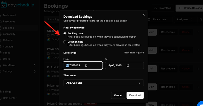 download events or webinar registration data