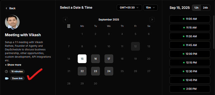 Booking page preview