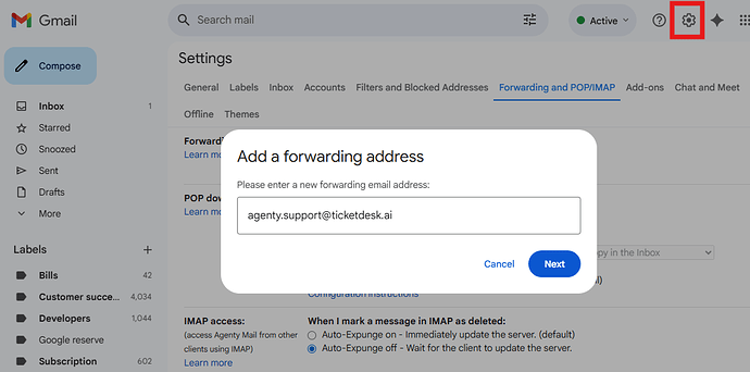setup support email for ticketing gmail