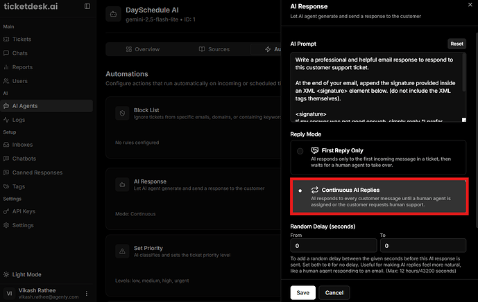 Reply mode