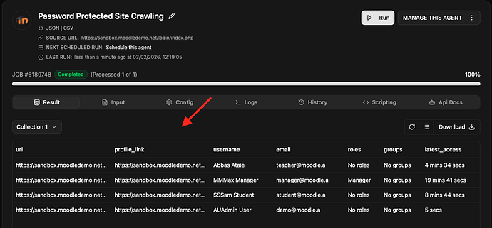 crawled data behind login