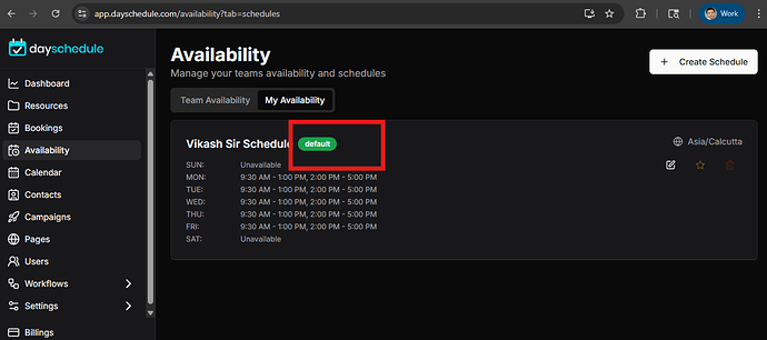 Default schedule selection
