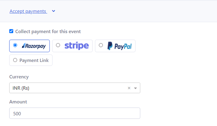 Setup payment and fee on your event