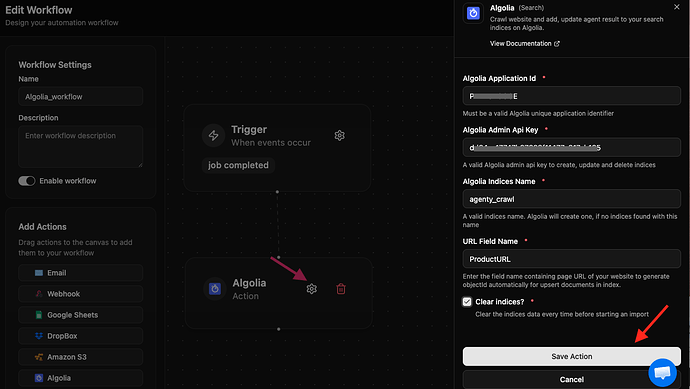 Add Algolia workflow to agent