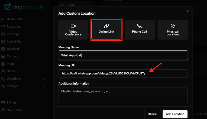 Appointment with WhatsApp Call Link