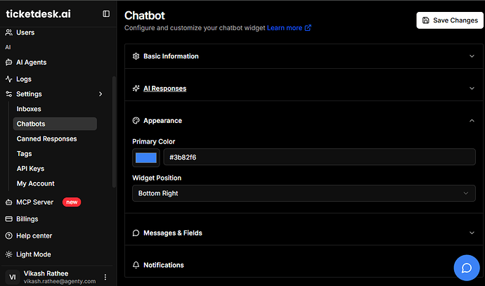 Customizing Chatbot for WordPress website