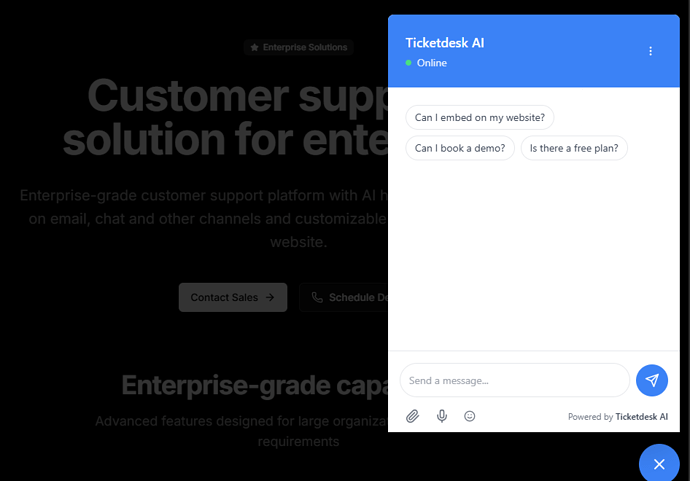 AI chatbot preview on website