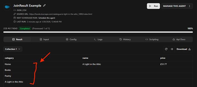 Web scraping' JoinResult example