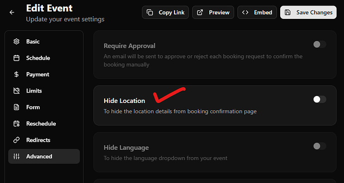 Hide location details