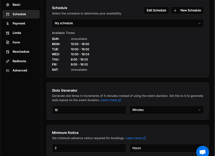 Setup doctor schedule and availability