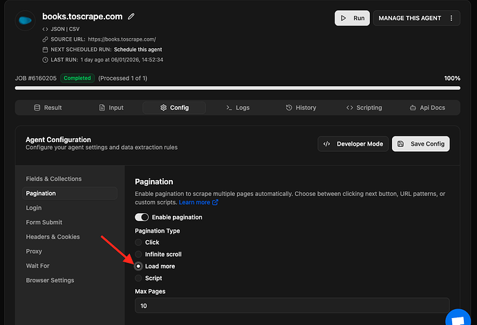Load More Pagination Configuration