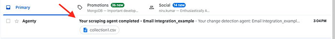Scraping result on email