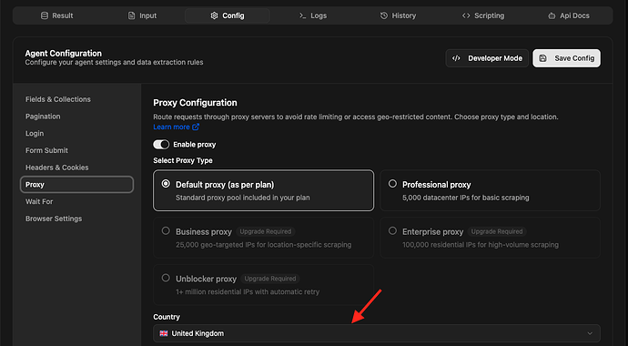 Web scraping country option