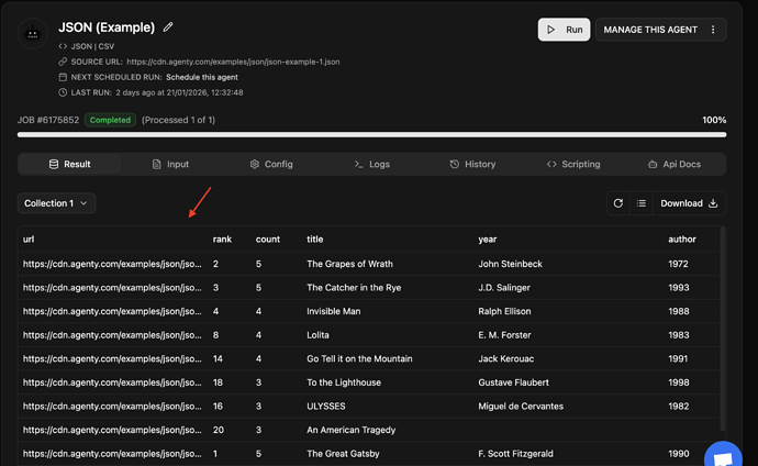 Final scraping result from JSON using regex