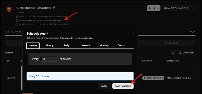 Website change detection scheduler