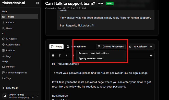 Support Ticket Response