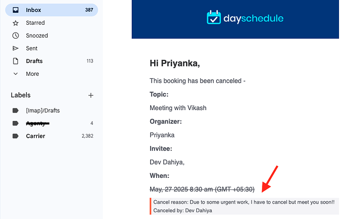 Cancellation notification