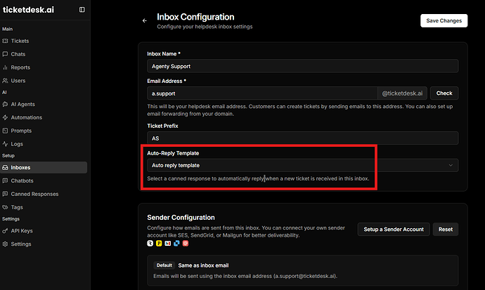 Setup Auto Reply for tickets