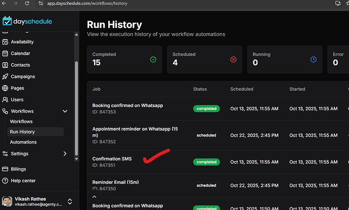 SMS reminders history