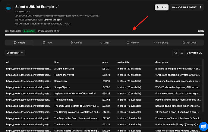 Select a URL List example