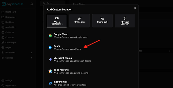 Select Zoom in location