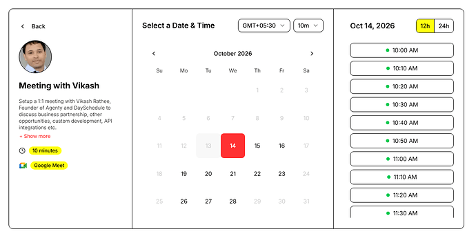 Neo Brutalism theme on a DaySchedule booking page