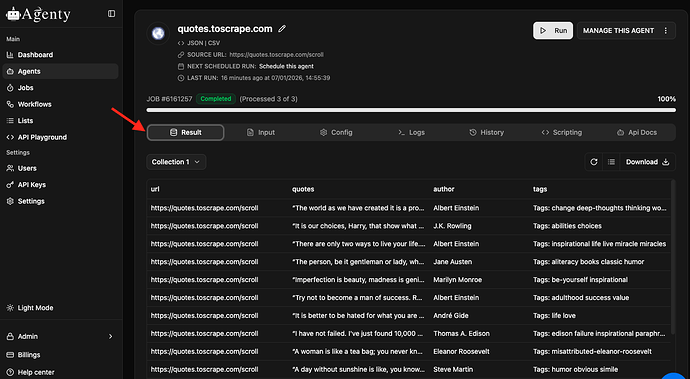Infinite scrolling website scraping output