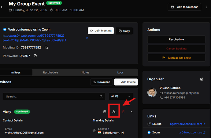 Cancel invitee button