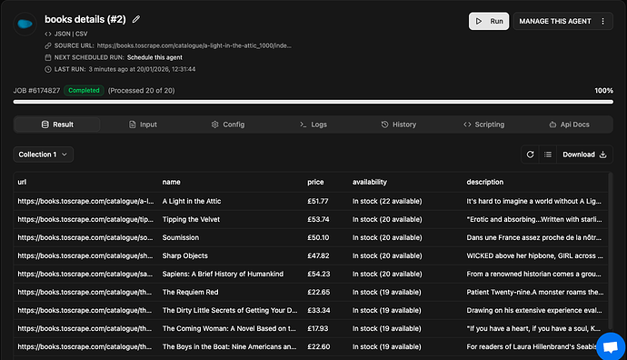 Details page scraping result