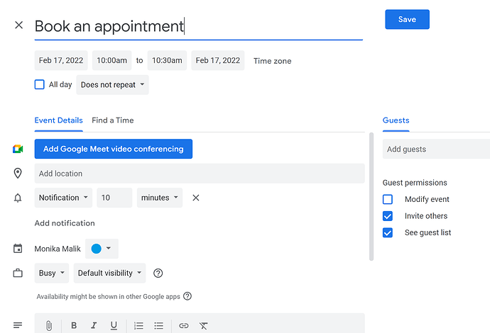 google calendar appointment slots notifications
