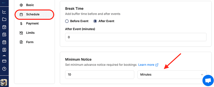 Appointment booking notice period