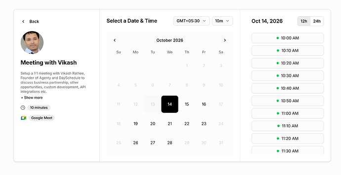 Vercel theme on a DaySchedule booking page