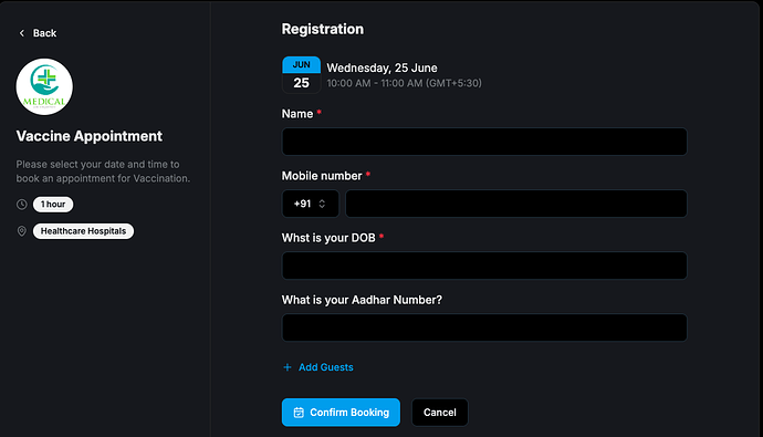 Vaccination registration form preview
