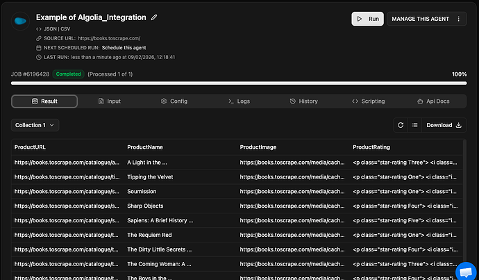Scraping example for Algolia integration
