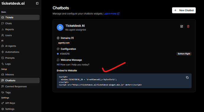 Embed Ticketdesk AI Widget Code