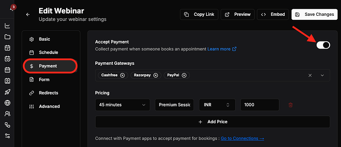 Webinar payment and tickets
